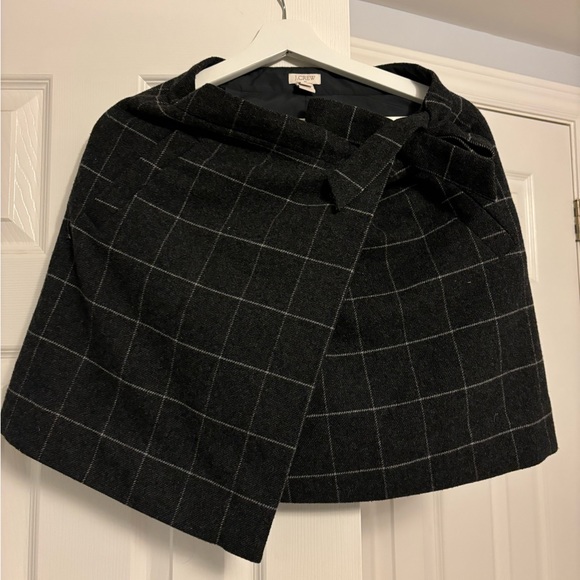 J. Crew plaid windowpane mini skirt grey & white, with wrap size 0 - Picture 4 of 7